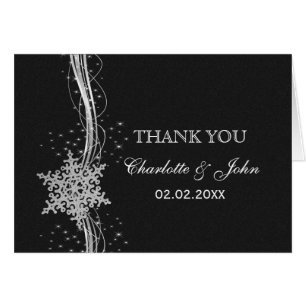black Silver Snowflakes Winter wedding Thank You Cards