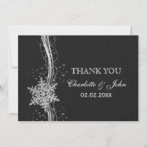 black Silver Snowflakes Winter  wedding Thank You Invitation
