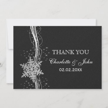 black Silver Snowflakes Winter  wedding Thank You Invitation