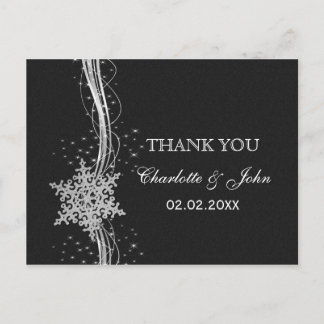 black Silver Snowflakes Winter wedding Thank You Postcard