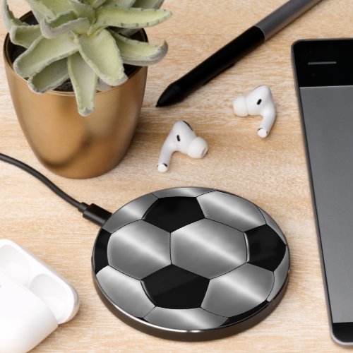 Black Silver Soccer Ball Futbol Wireless Charger