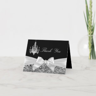 Black & Silver Sparkle Bow Thank You Card
