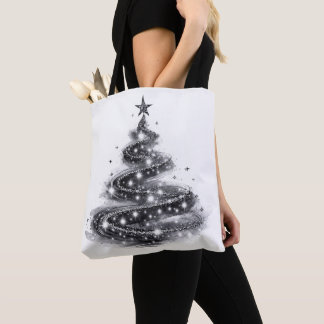 Black Silver Sparkling Christmas Tree Tote Bag