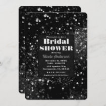 Black & Silver Sparkling Lights Glam Bridal Shower Invitation