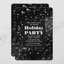 Black & Silver Sparkling Lights Glam Holiday Party Invitation