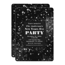 Black Silver Sparkling Lights New Years Eve Party Invitation