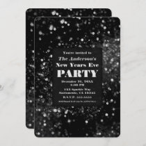 Black Silver Sparkling Lights New Years Eve Party Invitation