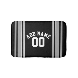 Black Silver Sports Jersey with Name and Number Bathroom Mat