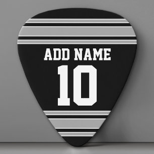 Black Silver Sports Jersey with Your Name & Number Guitar Pick
