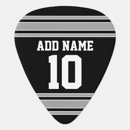 Black Silver Sports Jersey With Your Name & Number Guitar Pick