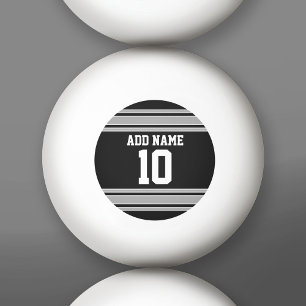 Black Silver Sports Jersey with Your Name & Number Ping Pong Ball