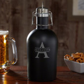 Black & Silver Stamped Monogram Steel Beer Growler (Front)