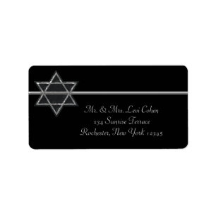 Black Silver Star of David Address Labels