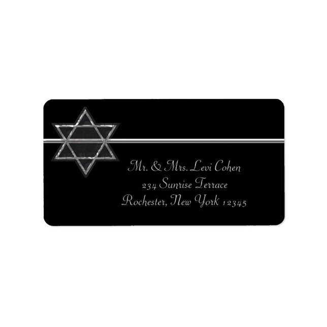 Black Silver Star of David Address Labels (Front)