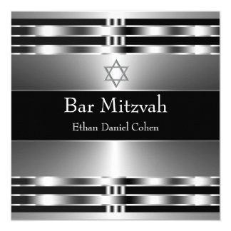 Black Silver Star of David Bar Mitzvah Card