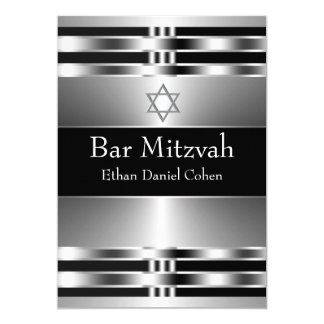 Black Silver Star of David Bar Mitzvah Card