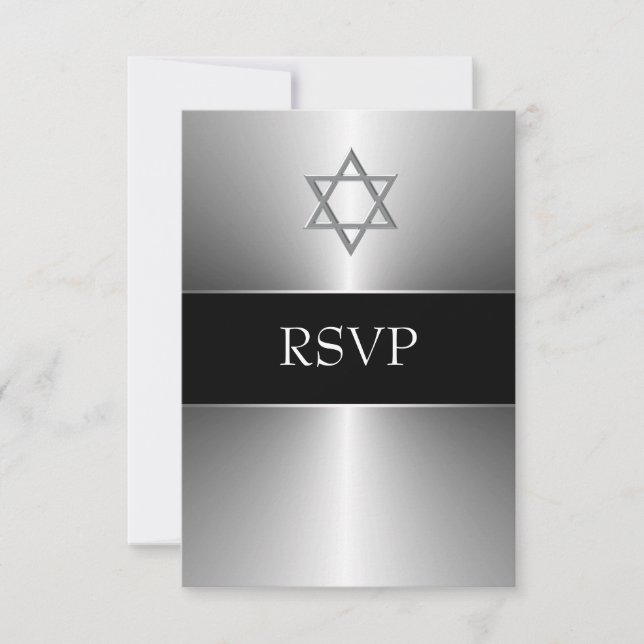 Black Silver Star of David Bar Mitzvah RSVP (Front)