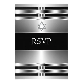 Black Silver Star of David Bar Mitzvah RSVP Card