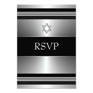 Black Silver Star of David Bar Mitzvah RSVP Card