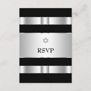 Black Silver Star of David Bar Mitzvah RSVP Cards