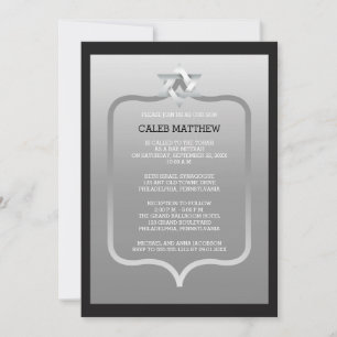 Black Silver Star of David Brackets Bar Mitzvah Invitation