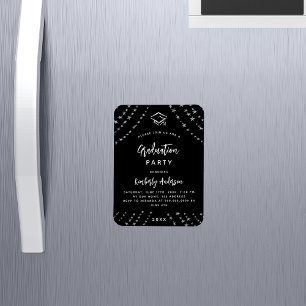 Black silver stars graduation party invitation magnet