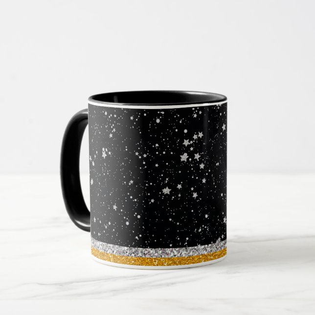 Black Silver Stars Mug (Front Left)
