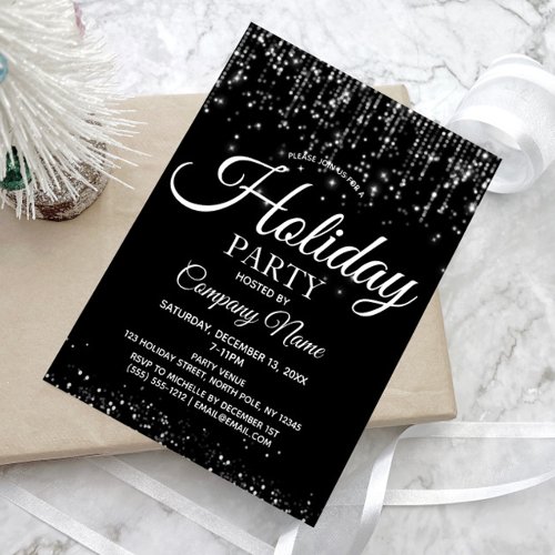 Black Silver String Lights Corporate Holiday Party Invitation