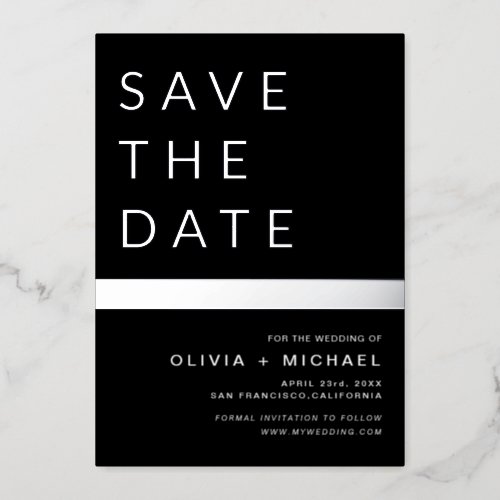 Black Silver Stripe Save the Date Elegant  Foil Invitation