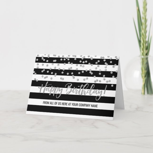 Black Silver Stripes Business Group Birthday Card (Front)