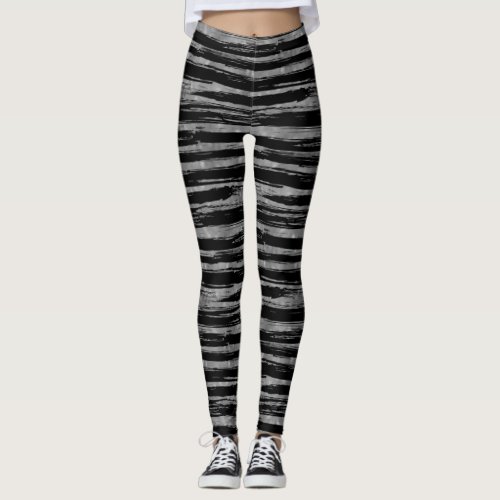 Black Silver Stripes Leggings