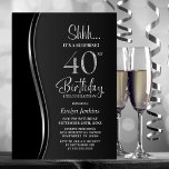 Black Silver Surprise 40th Birthday Invitation<br><div class="desc">Invite your friends and loved ones with this modern black and silver surprise 40th birthday party invitation. The customizable text area in this invitation template allows you to effortlessly include all the necessary details for your special birthday celebration, including the date, time, venue, and RSVP information. A variety of paper...</div>