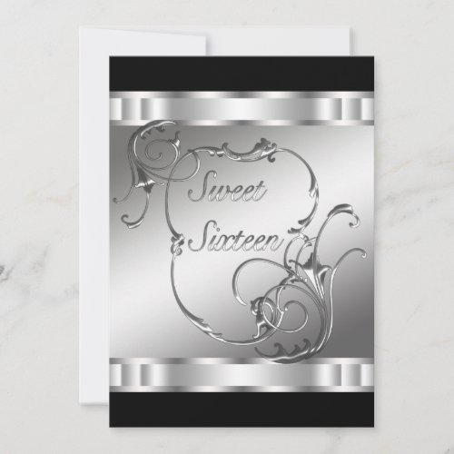 Black Silver Sweet Sixteen Birthday Party Custom Invitation