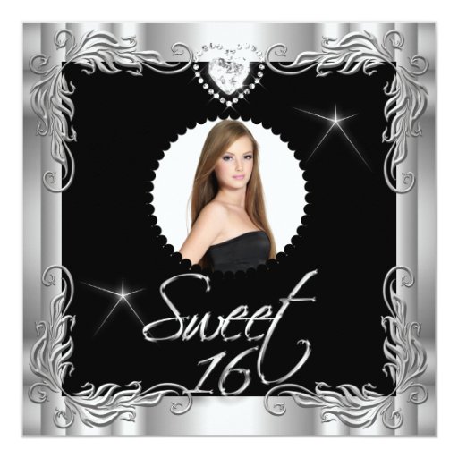 Black Silver Sweet Sixteen Sweet 16 Photo Card | Zazzle