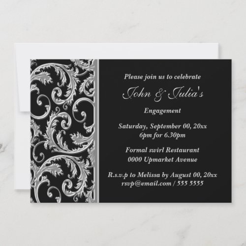 Black silver swirl engagement anniversary CUSTOM Invitation