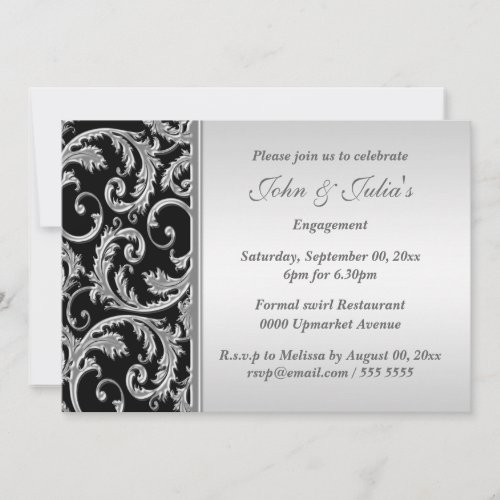 Black silver swirl engagement anniversary CUSTOM Invitation