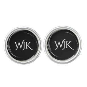 Black Silver Swirl Monogram Cufflinks
