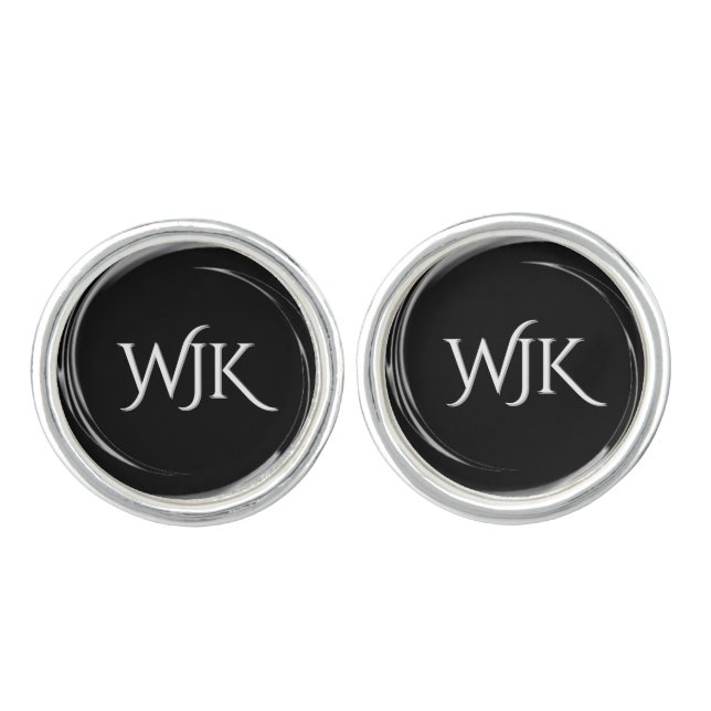Black Silver Swirl  Monogram Cufflinks (Front)