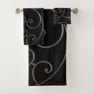 Black/Silver Swirls Bath Towel Set