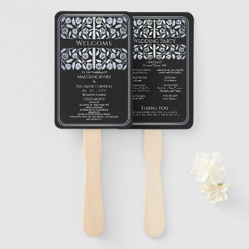 Black Silver Sword Royal Wedding Program Hand Fan