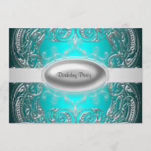 Black Silver Teal Girl Womans Birthday Party Invitation