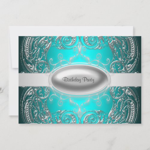 Black Silver Teal Girl Womans Birthday Party Invitation