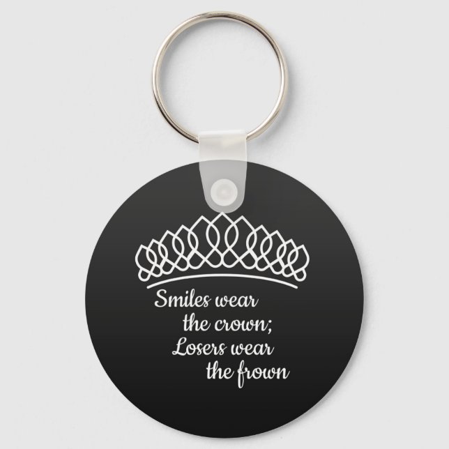 Black Silver Tiara Pageant Smiles Wear Crown Keychain (Front)