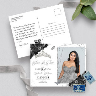 Black & Silver Tiara Quinceañera Photo Postcard