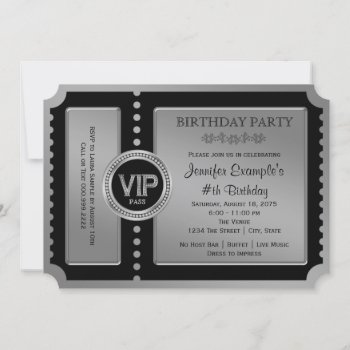 Black Silver Ticket Birthday Party Invitation by Champagne_N_Caviar at Zazzle