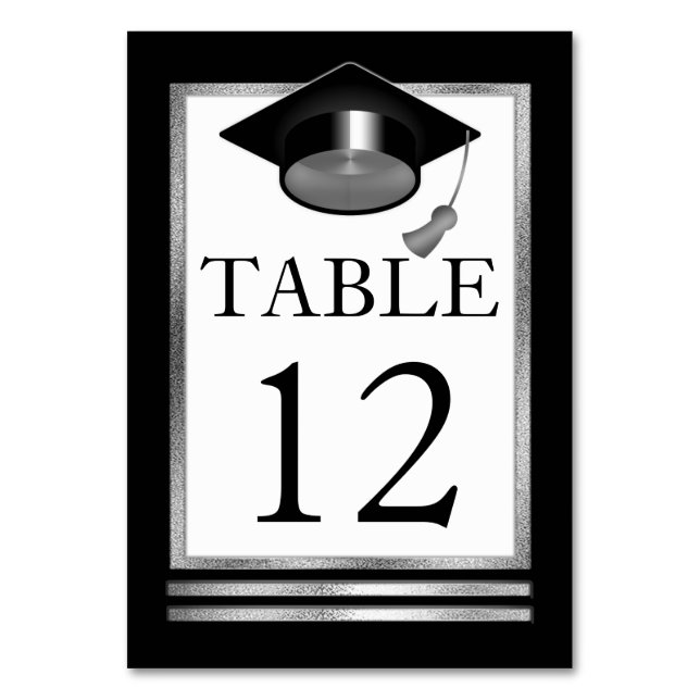 Black |  Silver Tone | White Classy Graduation  Table Number (Front)