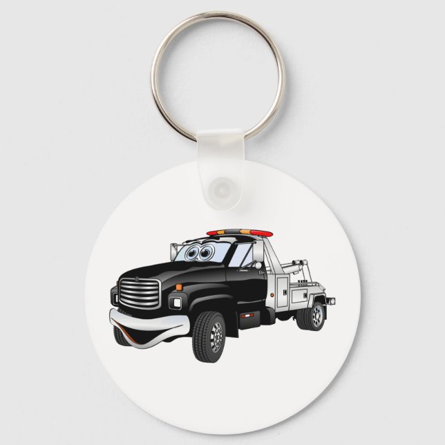 Black Silver Tow Truck Cartoon Keychain (Front)