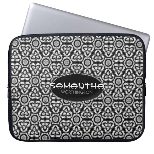 Black Silver Tribal pattern Laptop Sleeve (Front)
