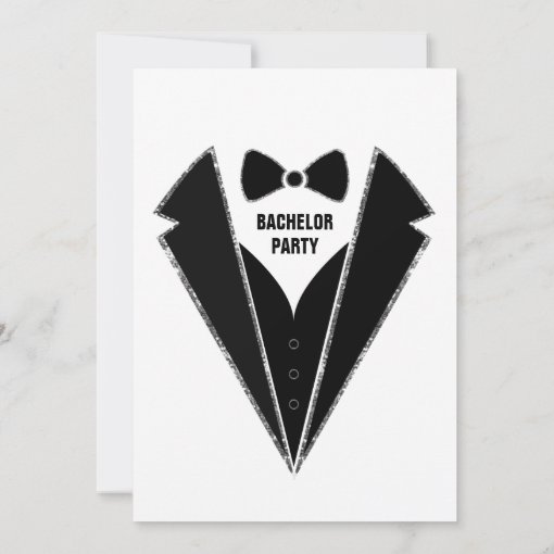 Black Silver Tuxedo Bachelor Party Invitation | Zazzle