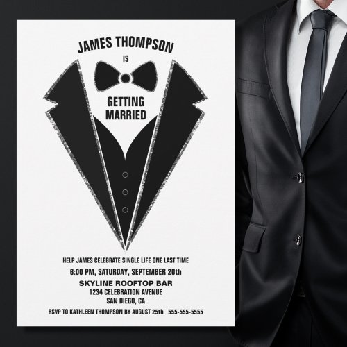 Black Silver Tuxedo Bachelor Party Invitation